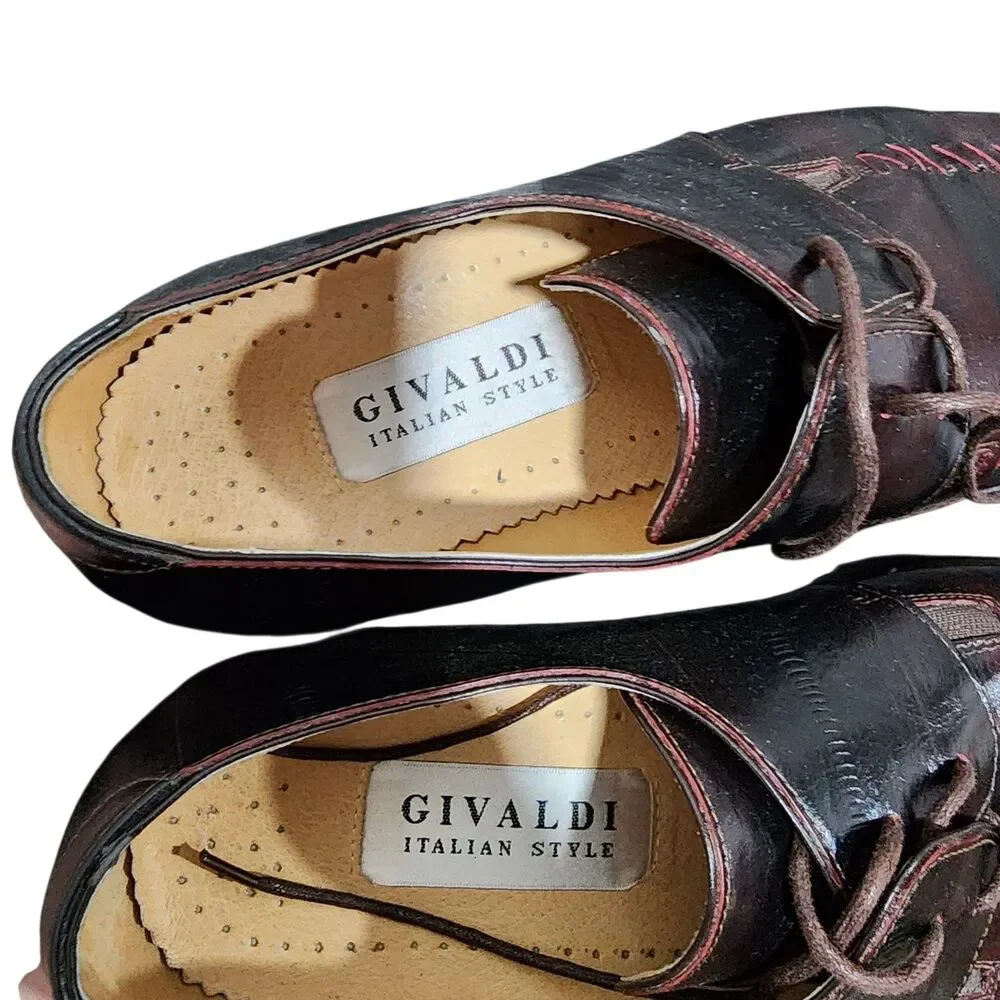 Givaldi Men’s Leather Dress Shoes Wine Patina Derby Italian Style EU 43 US 10‎